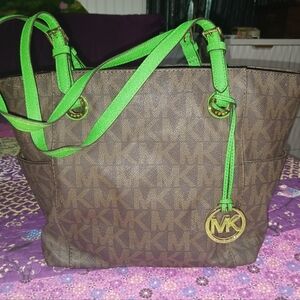 Michael Kors Brown and Green Tote Bag